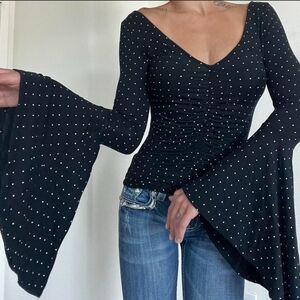 We the Free People Polka Dot Long Bell Sleeve Ruched top